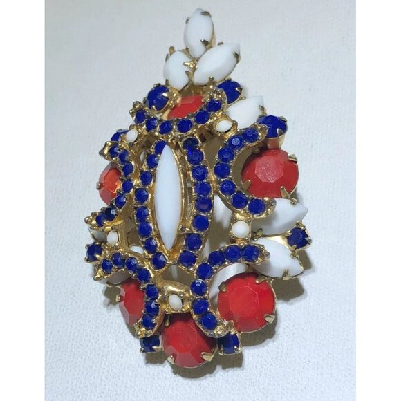 KJL Kenneth Jay Lane Vintage Red White Blue Rhinestone Pendant Brooch Pin - Picture 3 of 6